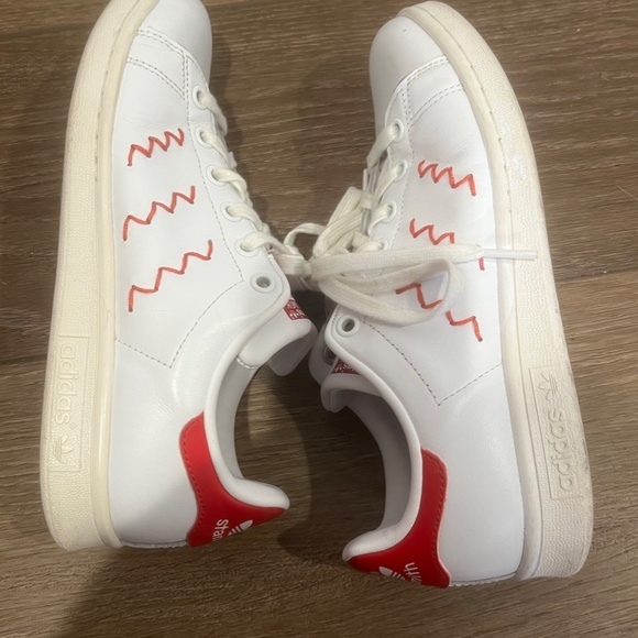 Adidas x Stan Smith Women's Leather Red White Zig Zag Casual Sneaker, Sz 6 RARE - Picture 9 of 10